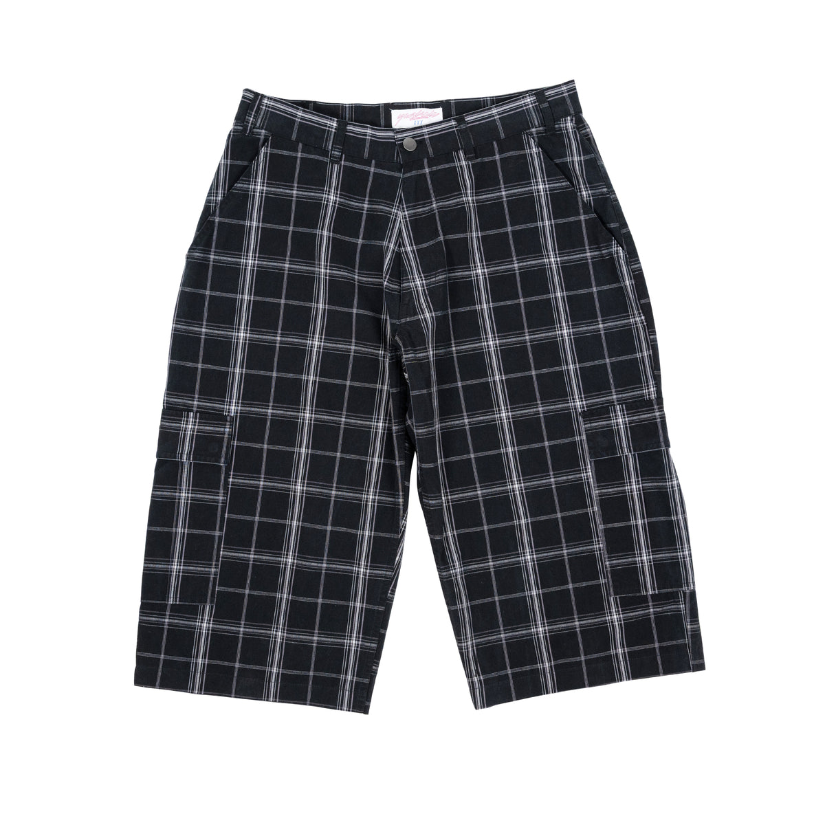 Plaid Cotton Cargo Shorts (Black)