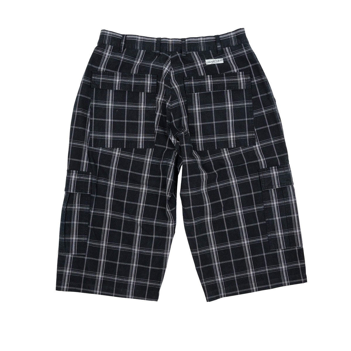 Plaid Cotton Cargo Shorts (Black)