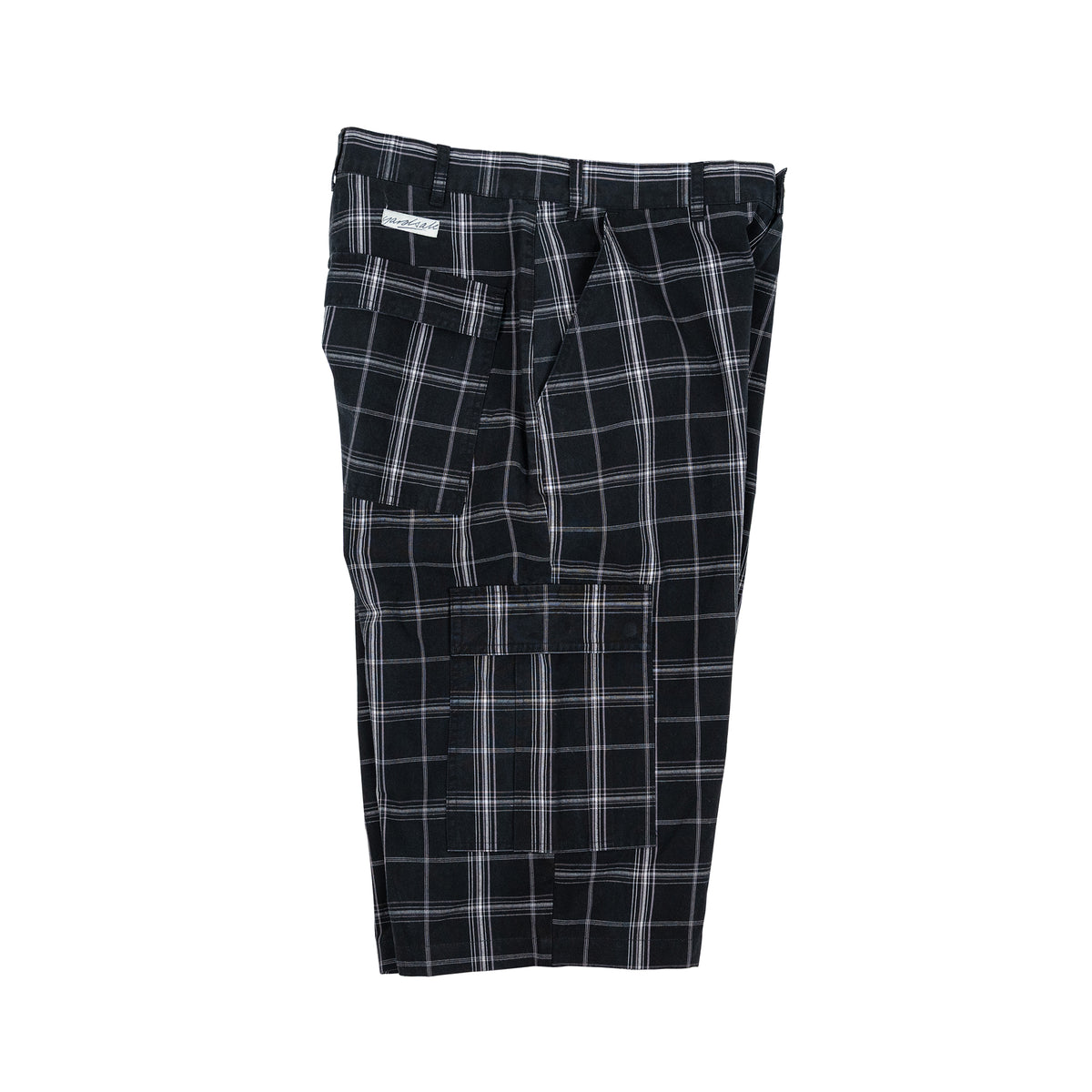 Plaid Cotton Cargo Shorts (Black)
