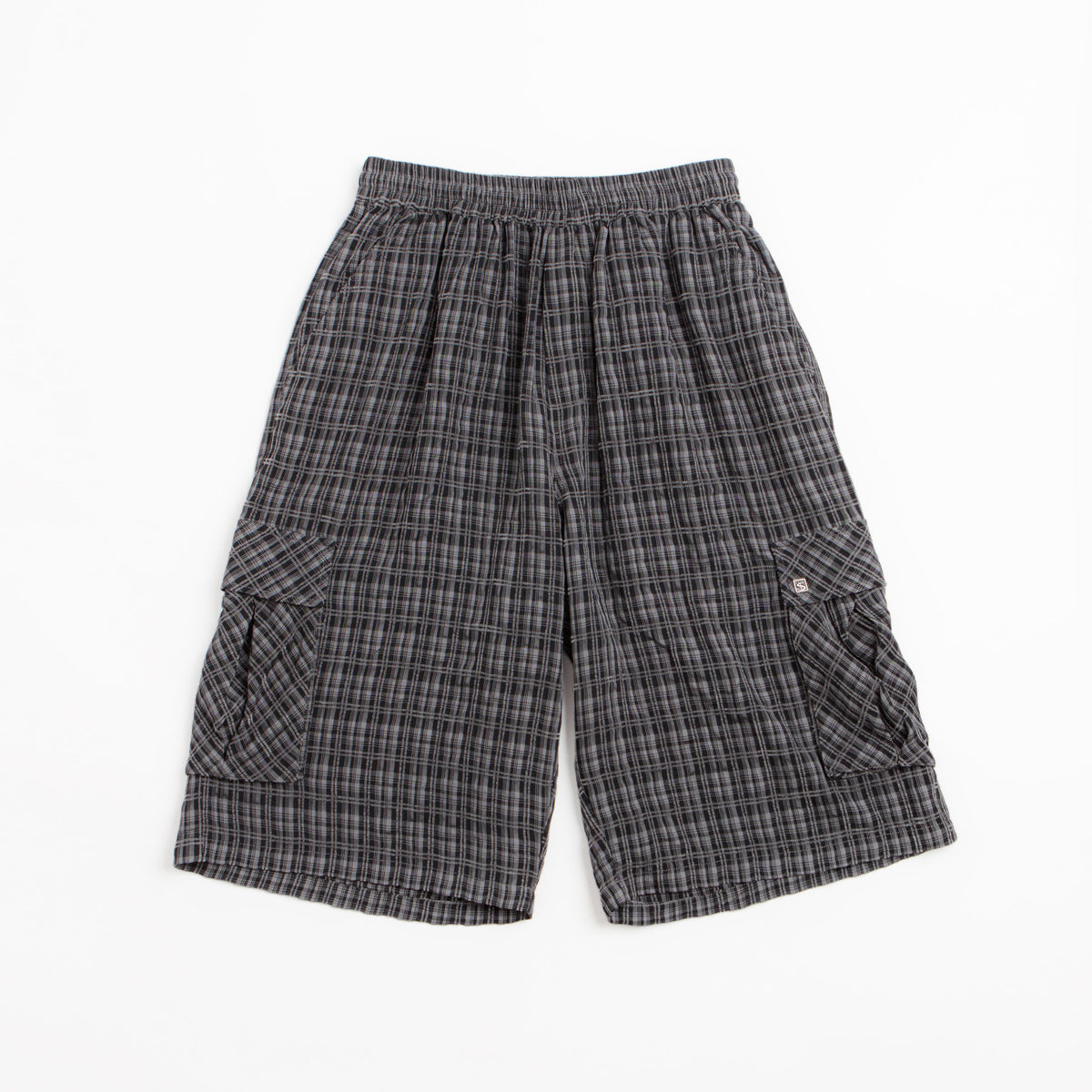 Plaid Cargo Shorts (Black/Grey)